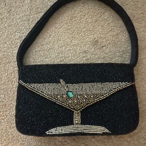 Elegant Black Beaded Martini Handbag